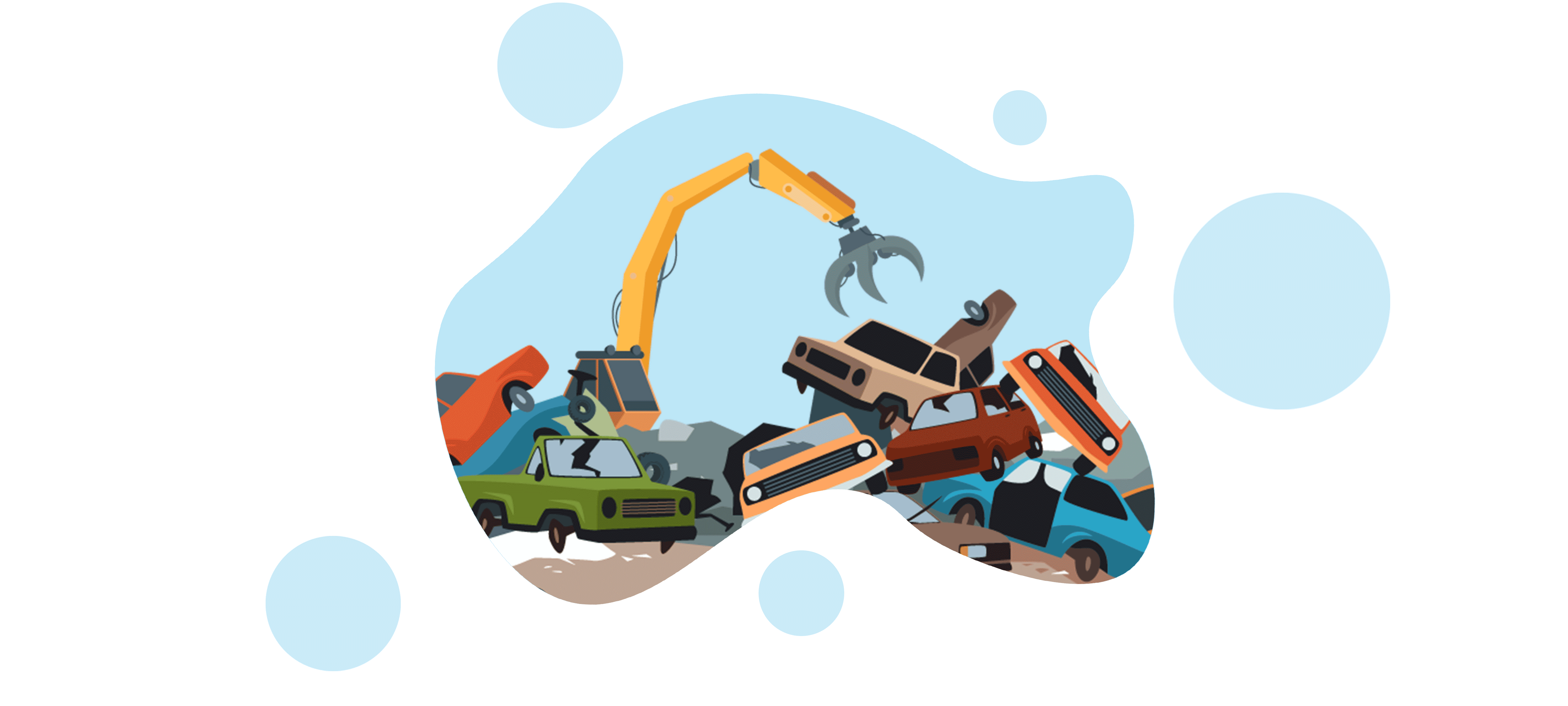 An illustration of a car being disposed onto a scrap heap.