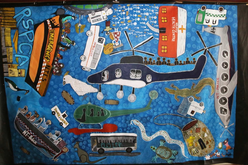 A mural depicting the 2015 Boxing Day flooding and relief effort at Nauiyu community.