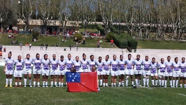 The Samoan Women's Rugby Team on the field in Spain.