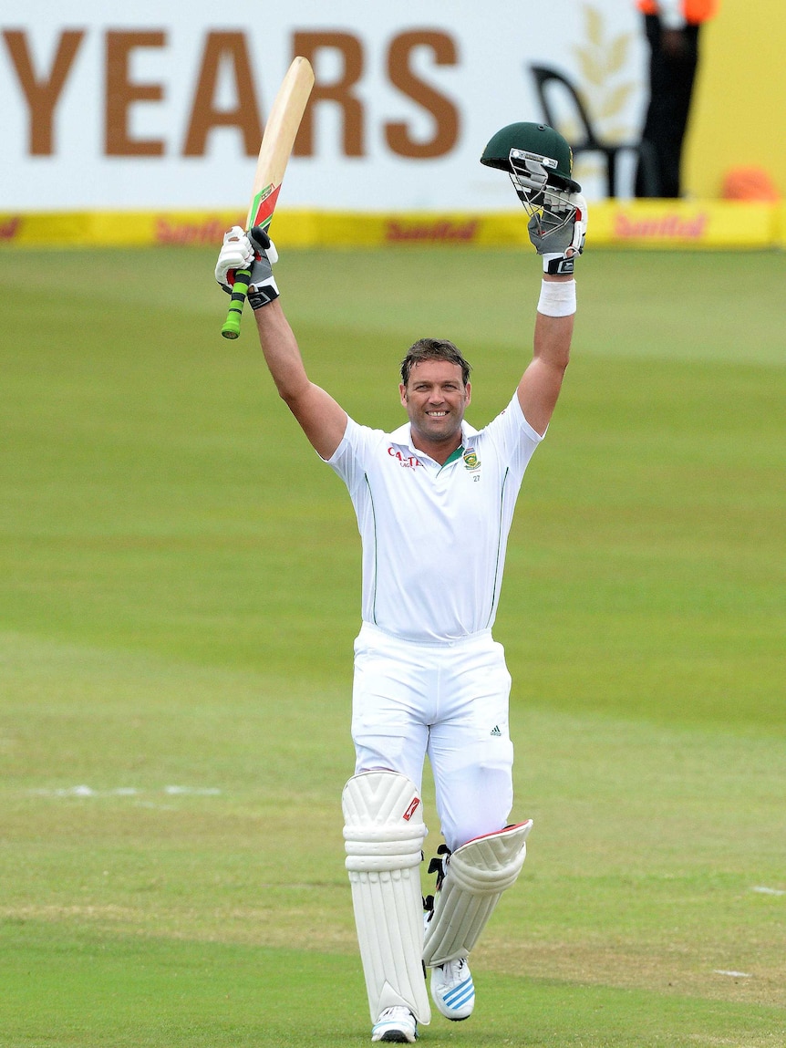 Jacques Kallis celebrates final century