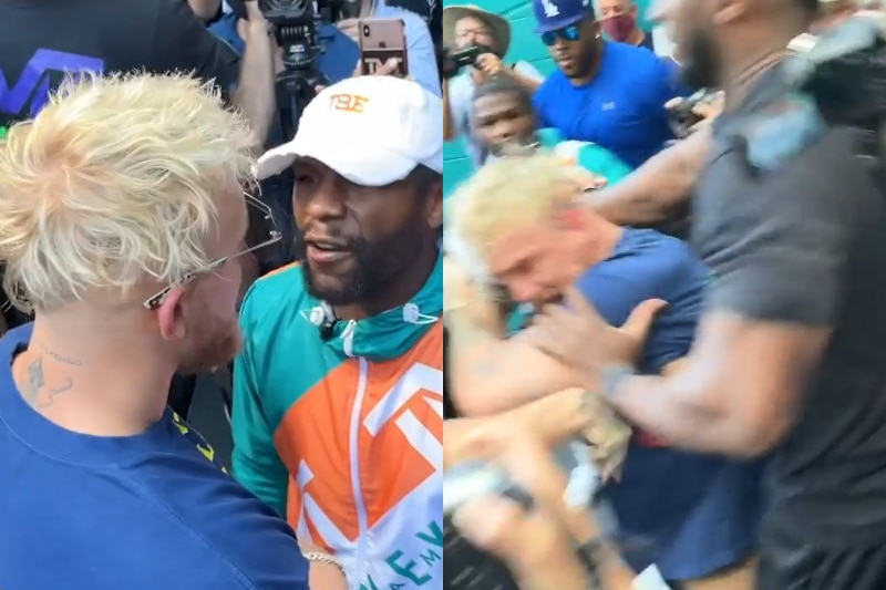 Floyd Mayweather Brawls With Jake Paul For Stealing His Hat Ahead Of His Boxing Fight In Miami Against Logan Paul Abc News