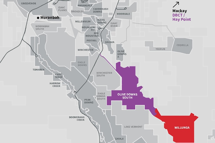 A map of a proposed coal mine south of Moranbah