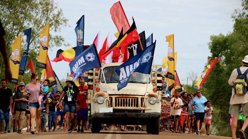 Celebration of 50th anniversary Wave Hill walk-off re-enactment at Kalkarindji