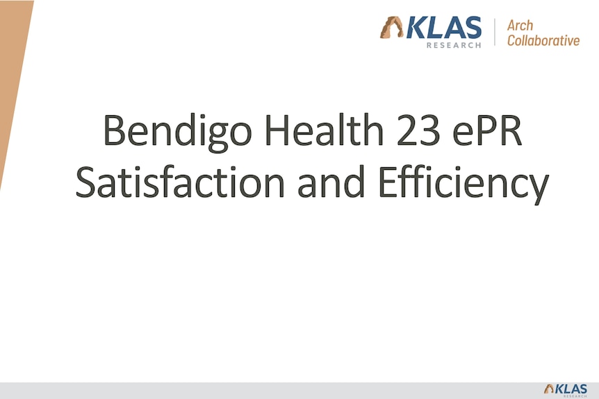 An image of the front page of a pdf report that says 'Bendigo Health 23 ePR Satisfaction and Efficiency'