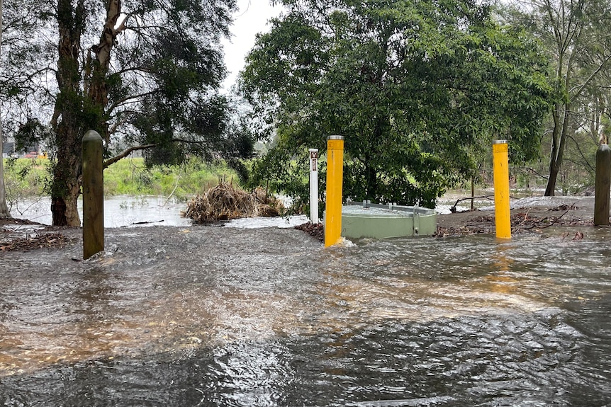 Flood water around a sewer pump