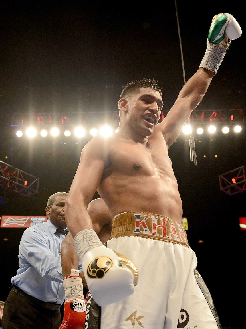 Amir Khan wore his flamboyant shorts during a victorious bout in Las Vegas.