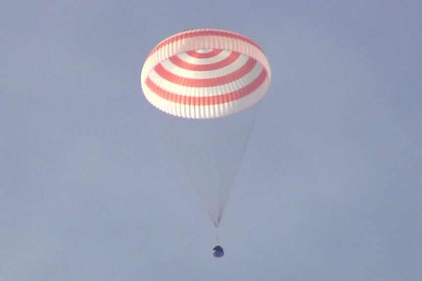Russian Soyuz MS-19 space capsule descends
