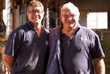 Maree Smith and her dad Noel in a shearing shed north of Esperance.