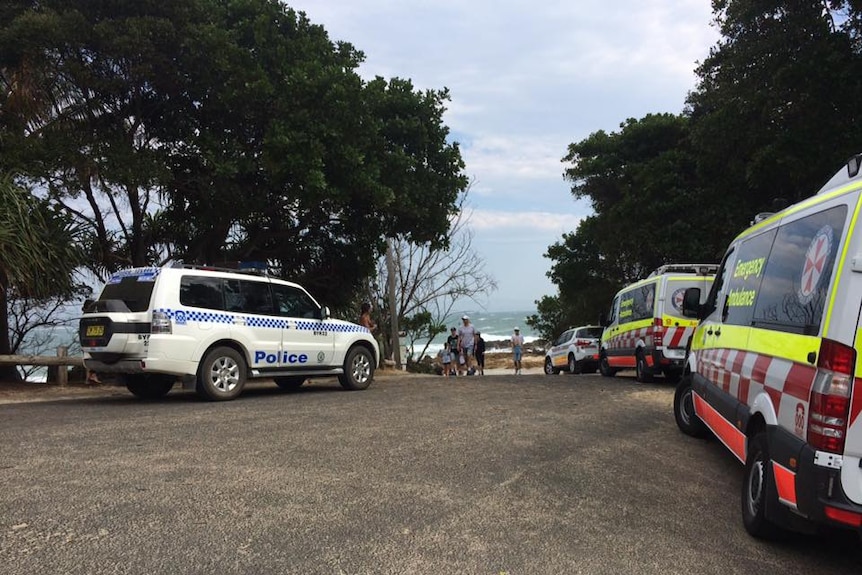 Ambulances and police vehicle at The Pass, Byron Bay