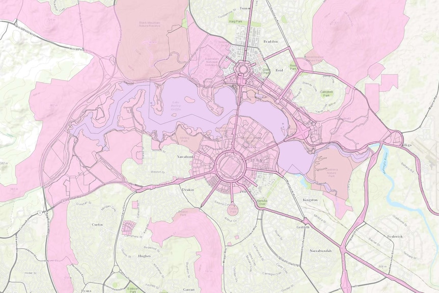 The NCA has identified the areas in pink as having "the special characteristics of the National Capital."
