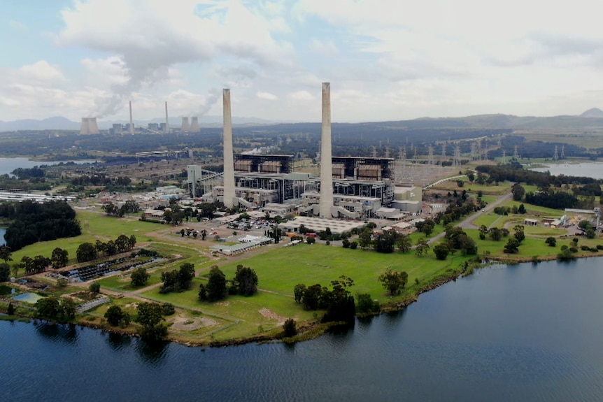 aerial shot of two large coal fired power stations