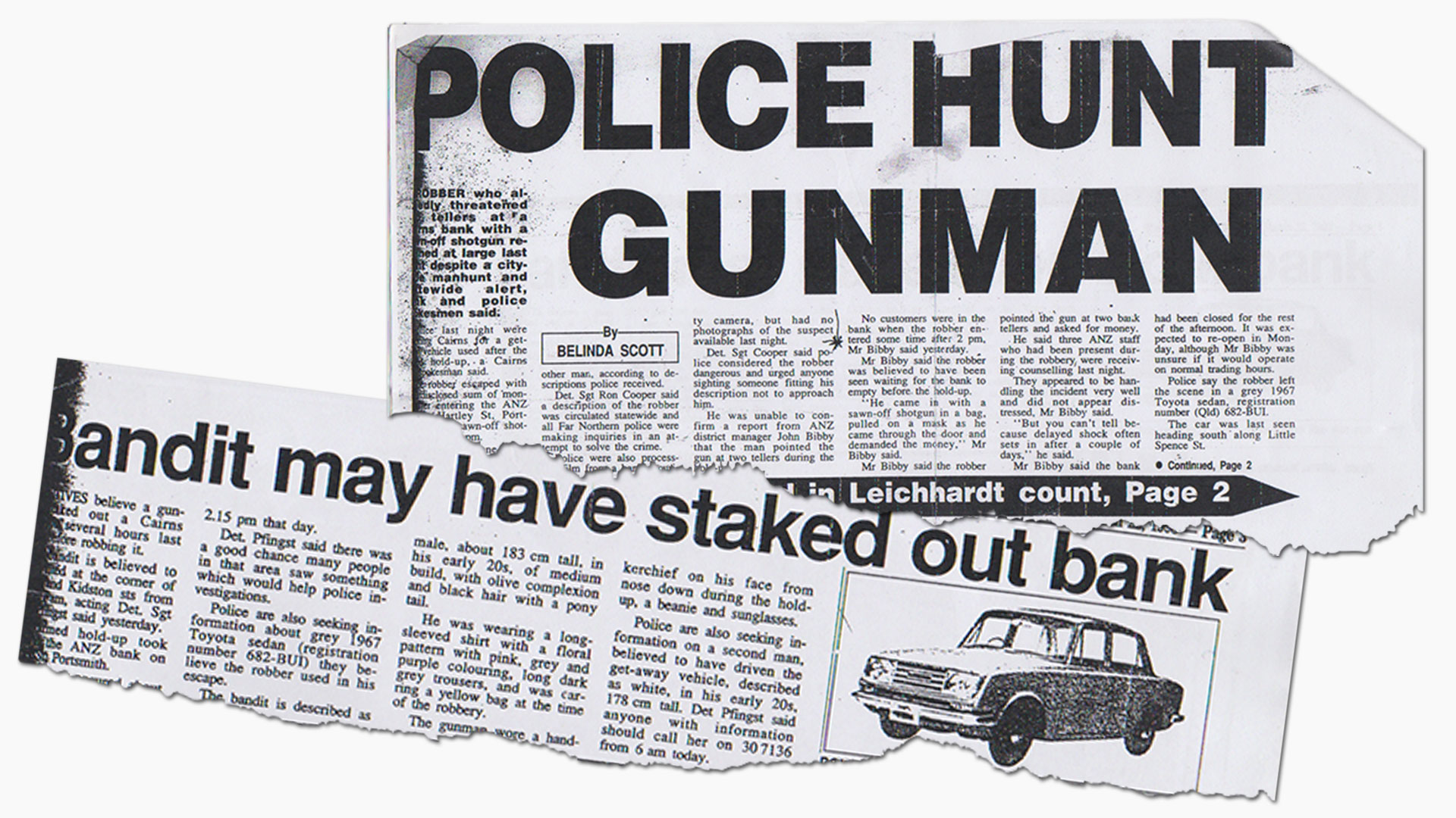 Newspaper excerpts about the robbery from 1993.