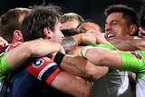 Sydney Roosters and Canberra Raiders NRL players involved in a melee at the SCG.