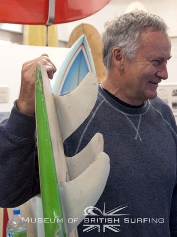 Sydney surfer Simon Anderson and a Thruster surfboard.