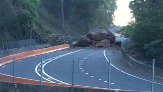 Fallen boulder blocks Cunningham Highway near Warwick