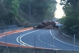 Police say it is fortunate the massive rock fall did not hit a car.