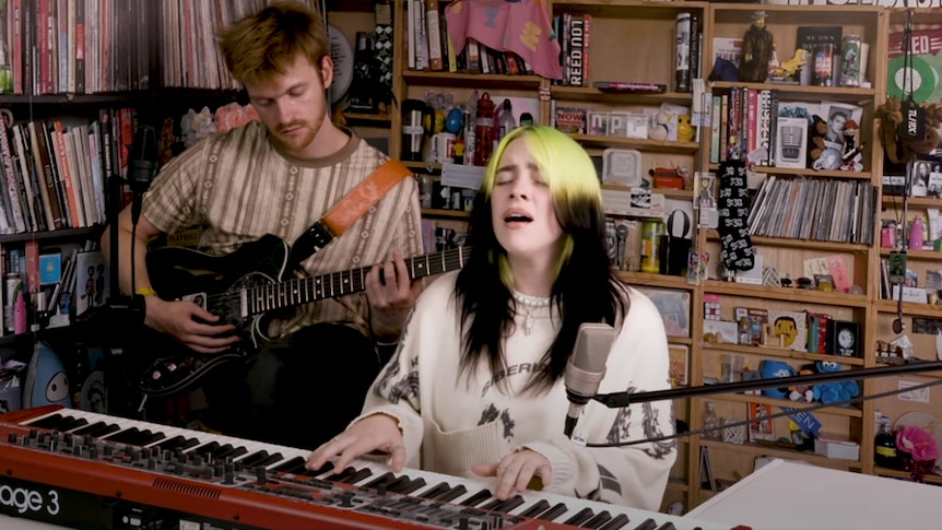 Billie Eilish and FINNEAS performing at home for NPR's Tiny Desk