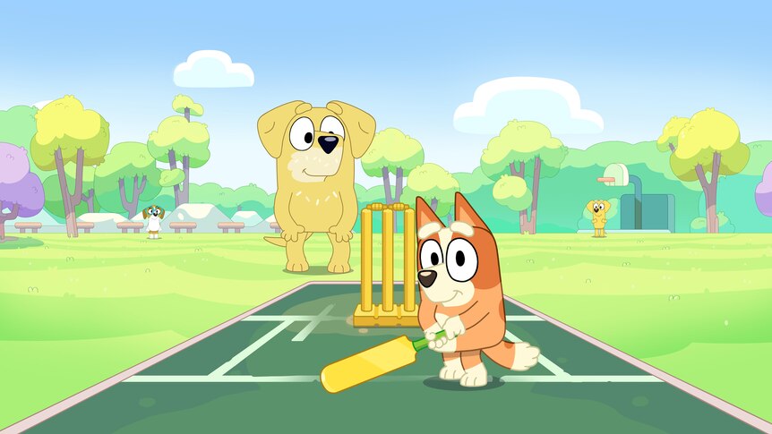 Image of Bingo playing cricket in ABC Kids program Bluey