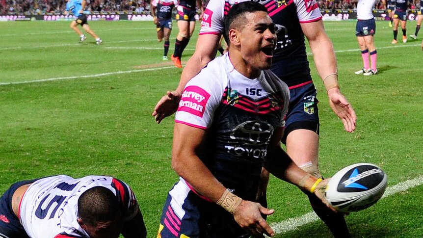 Matthew Wright celebrates a Cowboys try