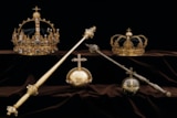 The two crowns and the orb in the centre of the photograph were taken in the heist.