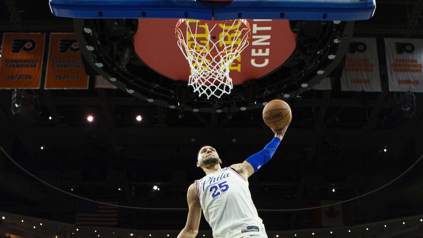 Philadelphia 76ers' Ben Simmons goes up for a dunk against Charlotte Hornets.