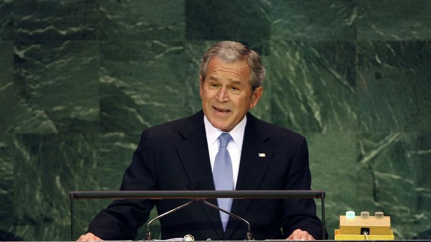 US President George W Bush addresses the UN General Assembly