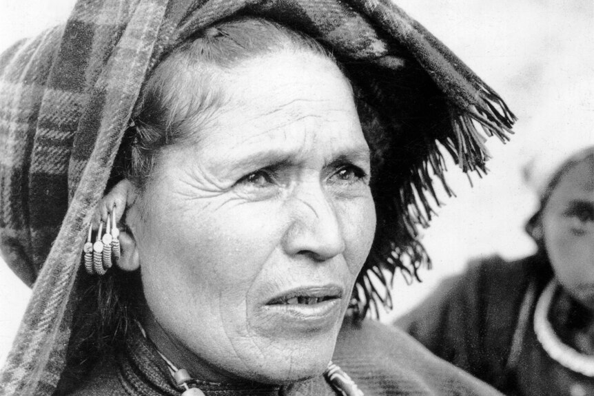 A black and white photo of Gaura Devi.