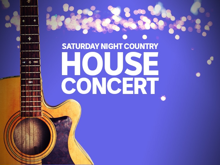Promo image with guitar and Saturday Night Country House Concert text.