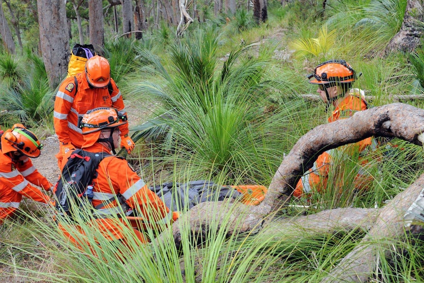 Rockhampton SES volunteers gathered in bushland during a training exercise