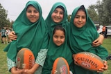 (L-R) Shamsia Barakzai, Tahira Roshan, Zahra Roshan and (front) Amina Barakzai have embraced the chance to learn football