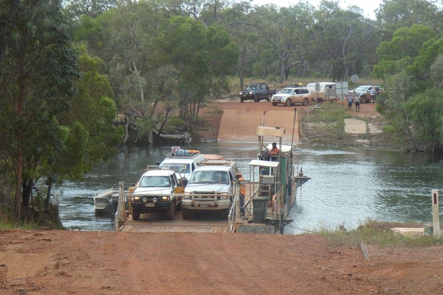Four wheel drives line up to use a ferry service in Cape York.