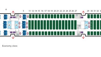 A seating map for Malaysian Airline's Boeing 777-200 ER.
