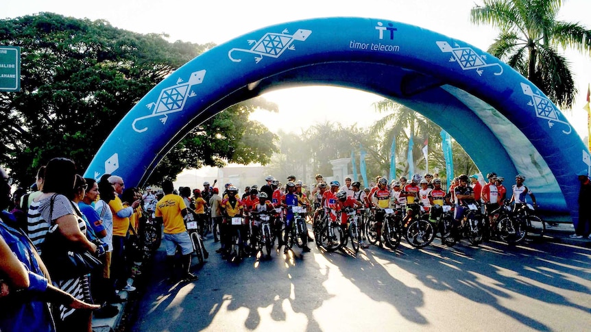 Riders at the Dili starting line of the 2014 Tour de Timor race.