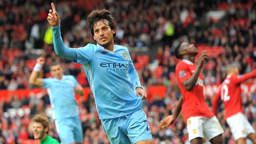 David Silva makes it 5-1 on the way to Man City's 6-1 drubbing of Manchester United at Old Trafford.