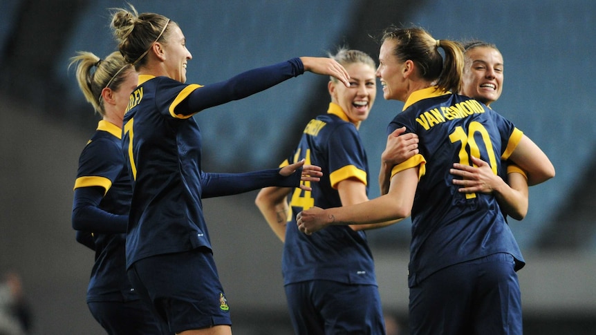 Matildas celebrate goal against South Korea