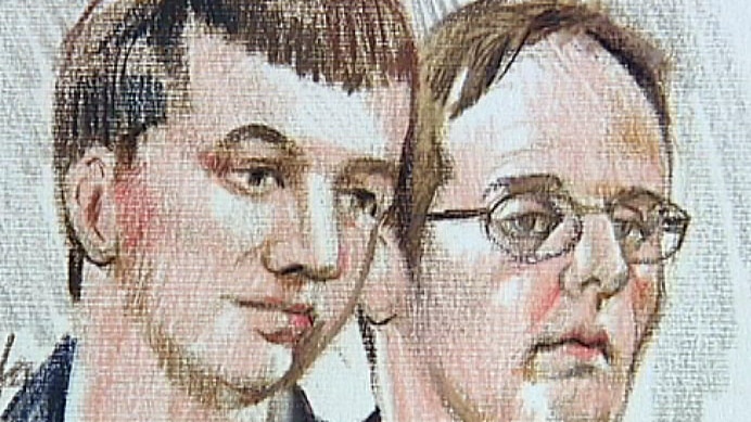 Court sketch of Aaron Dalton (right) and Joshua Dalton (left).
