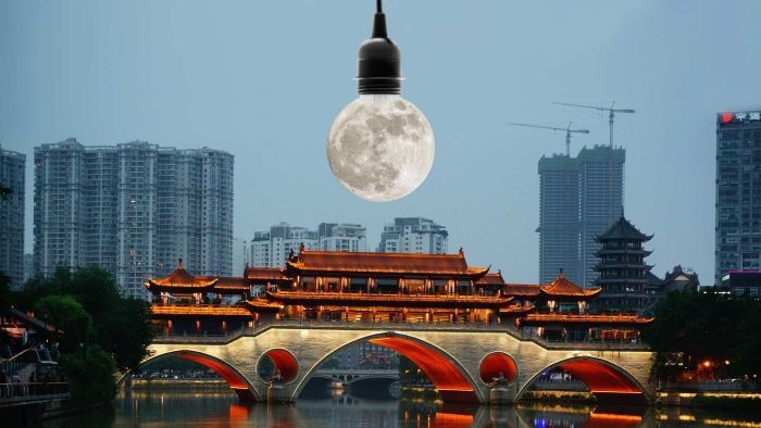Ilustrasi bulan buatan di Chengdu