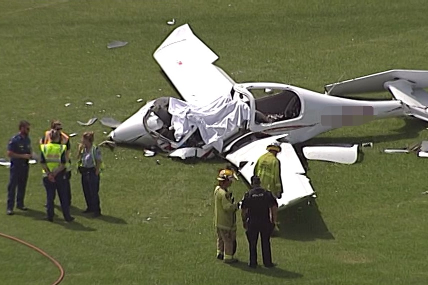 Emergency crews on the scene of a plane crash at Jimboomba.