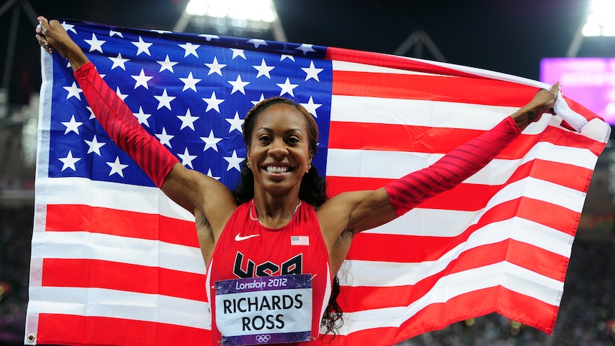 London redemption ... Sanya Richards-Ross celebrates her 400m triumph.