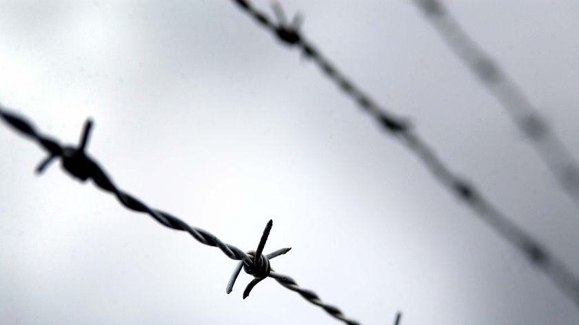 Barbed wire sits above a fence