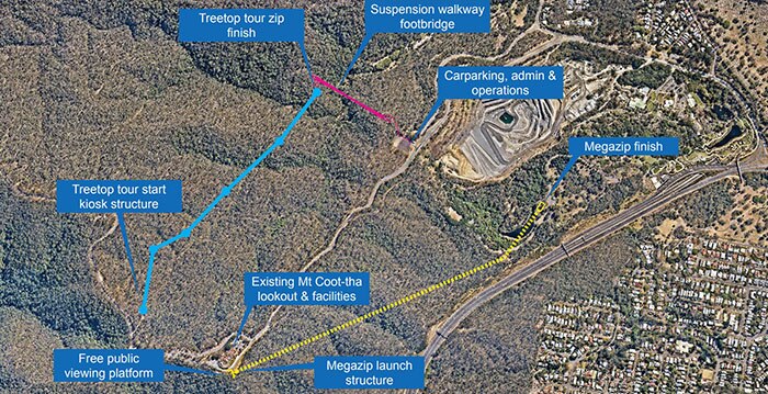 Map showing proposed zipline project on Mt Coot-tha in Brisbane.