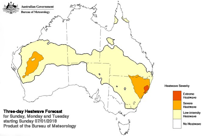 Map showing heatwave ratings across Australia.