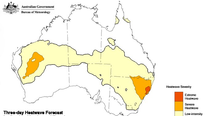 Map showing heatwave ratings across Australia.