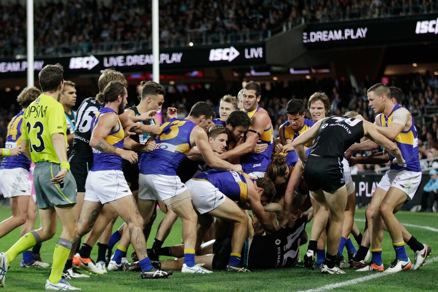 West Coast and Port Adelaide players brawl