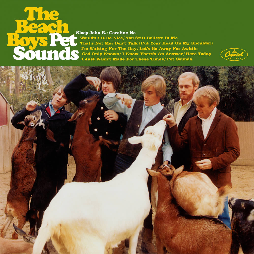 The cover of Pet Sounds features The Beach Boys feeding animals by hand at a petting zoo