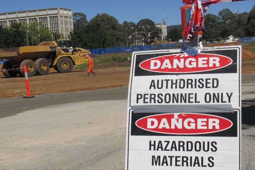 Warning signs have been placed around the 6.4 hectare site alerting people to the asbestos contamination.
