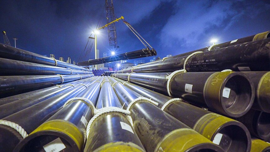 Pipeline for the Northern Gas Pipeline stockpiled in Darwin.