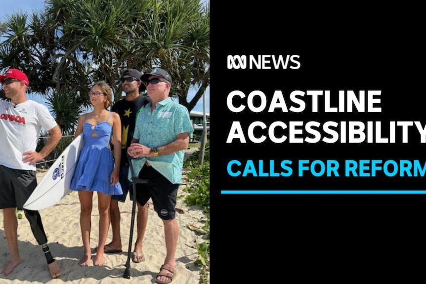 Coastline Accessibility, Calls for Reform: A group of people with disabilities at a beach.