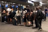 long crowds at an airport terminal