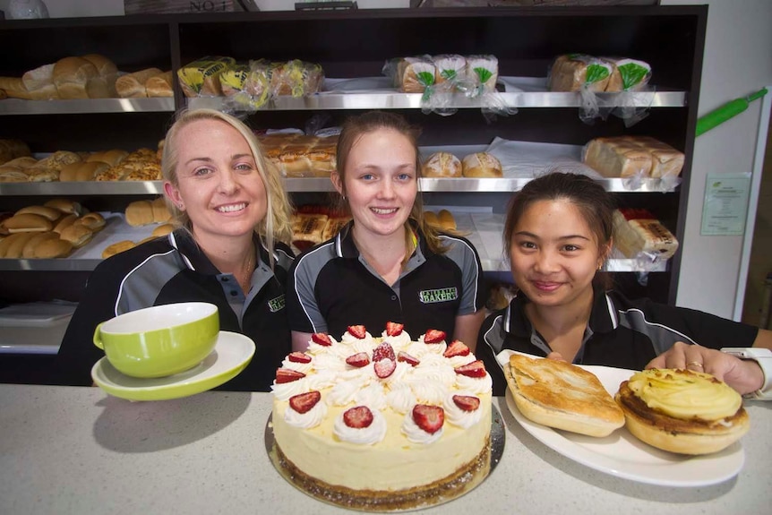 Fairbairn Bakery co-owner Kelly Sellars with staff Brooke Tosswell and AJ Cunanan.